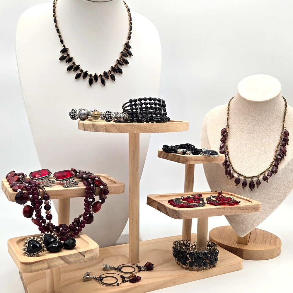 Crimson Grace Jewelry Lot 12pc Red Black Statement Necklace Earrings